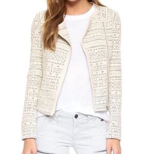 NWOT Joie Jacquard Leather Trim Asymmetrical Edgy Moto Knit Jacket Medium